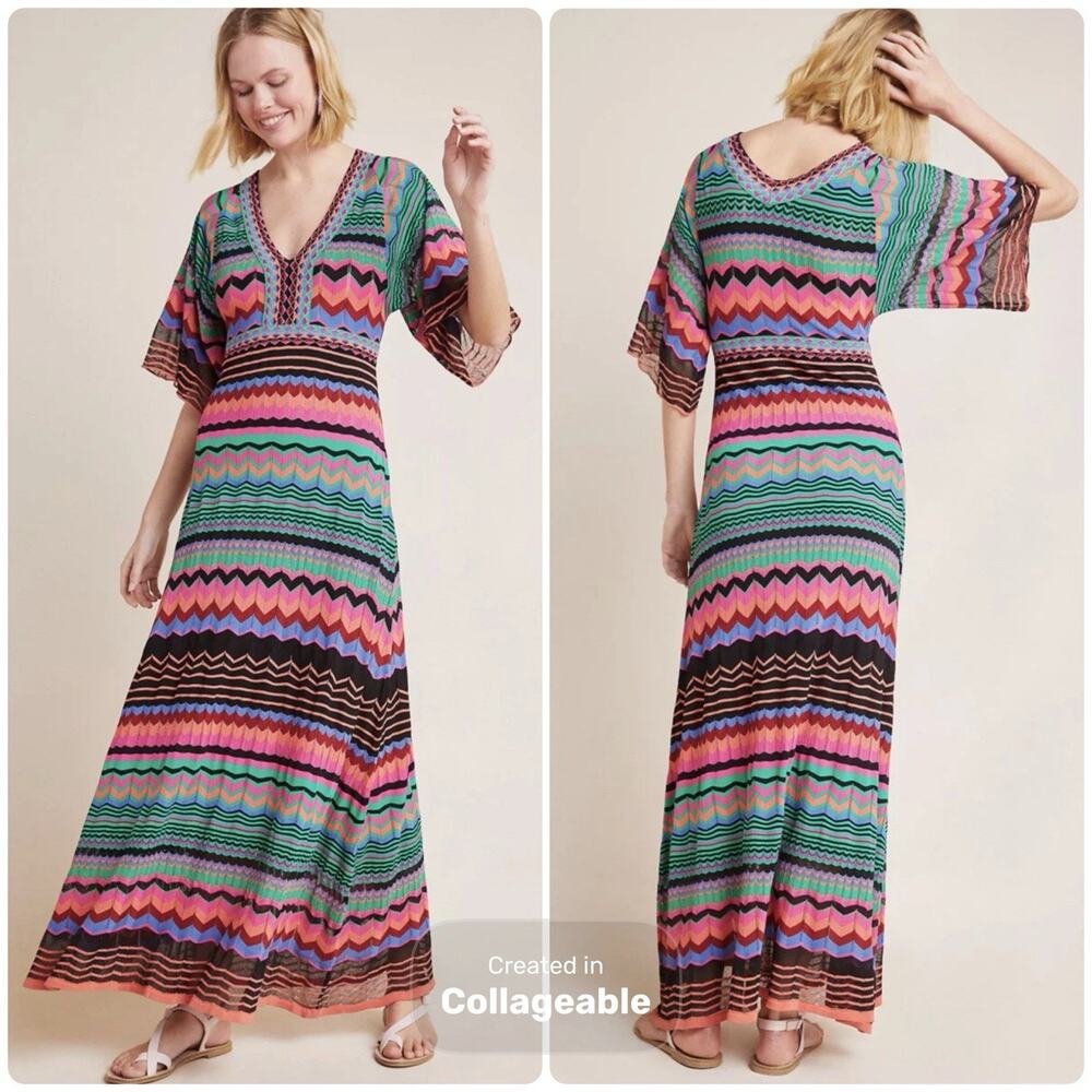 Aldomartins Contrera Knit Maxi Dress Size XS/Small Chevron Print ANTHROPOLOGIE